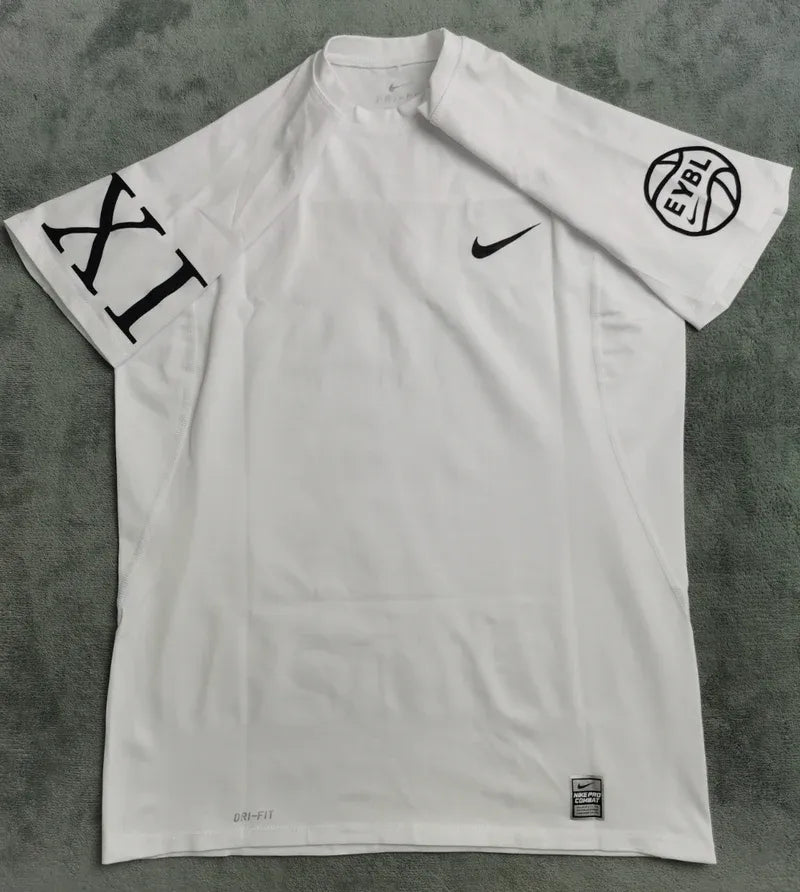 T-shirt de compression élite EYBL blanc avec chiffre XI noir