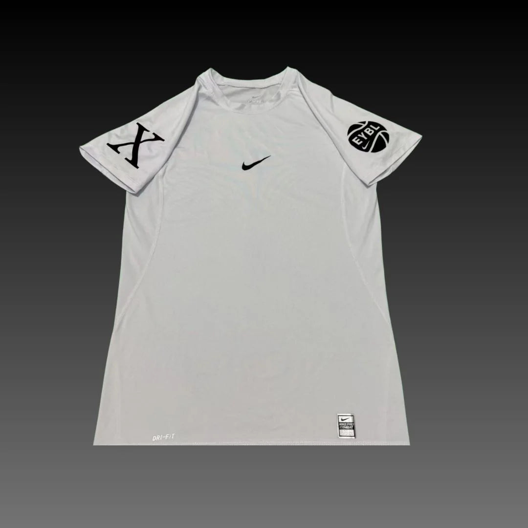 T-shirt de compression élite EYBL blanc avec chiffre X noir
