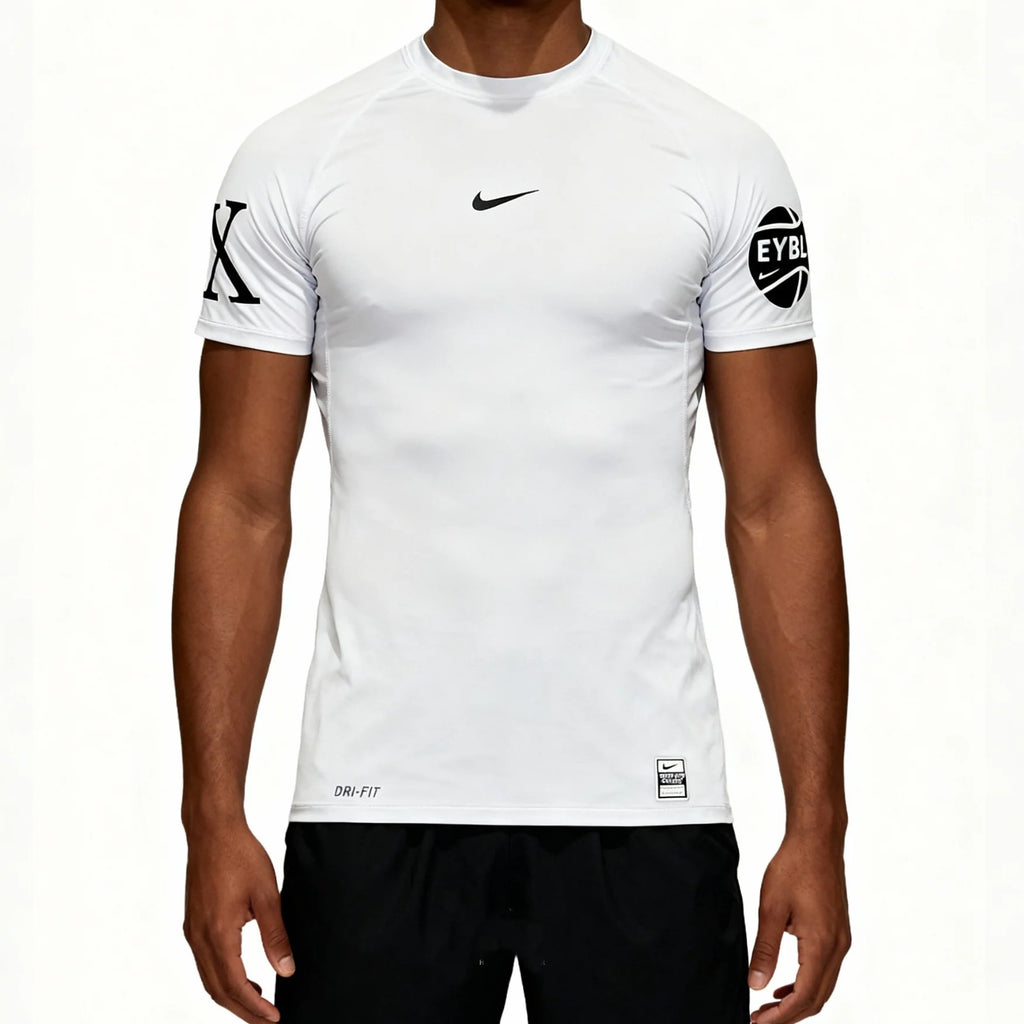 T-shirt de compression élite EYBL blanc avec chiffre X noir