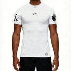 T-shirt de compression élite EYBL blanc avec chiffre X noir