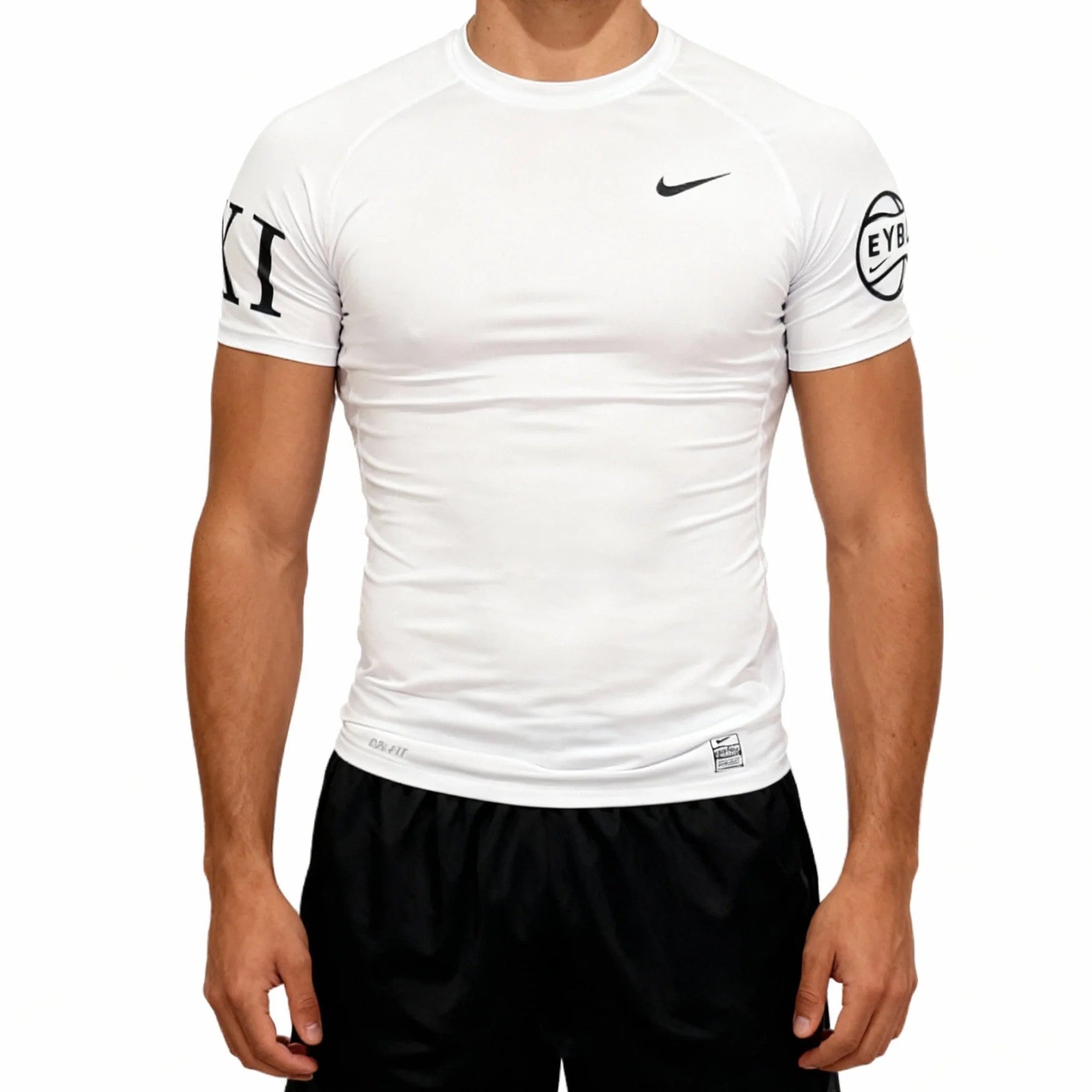 T-shirt de compression élite EYBL blanc avec chiffre XI noir